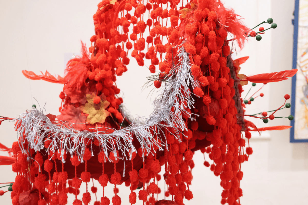 Close up of Hand-stitch hanging artwork